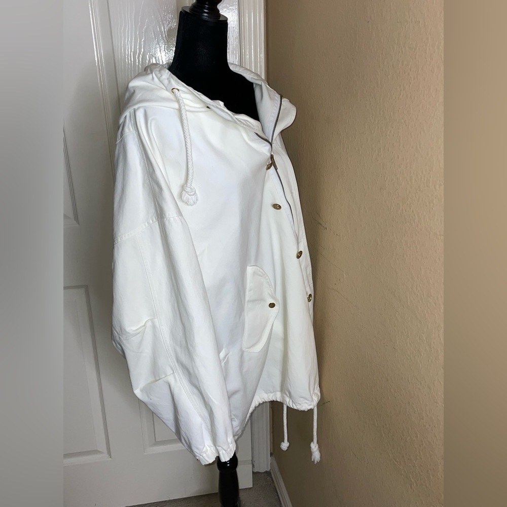 Adrienne Vittadini Sport White Hooded Nautical Jacket Medium​​​​​​​​​​​​​ - Picture 4 of 12
